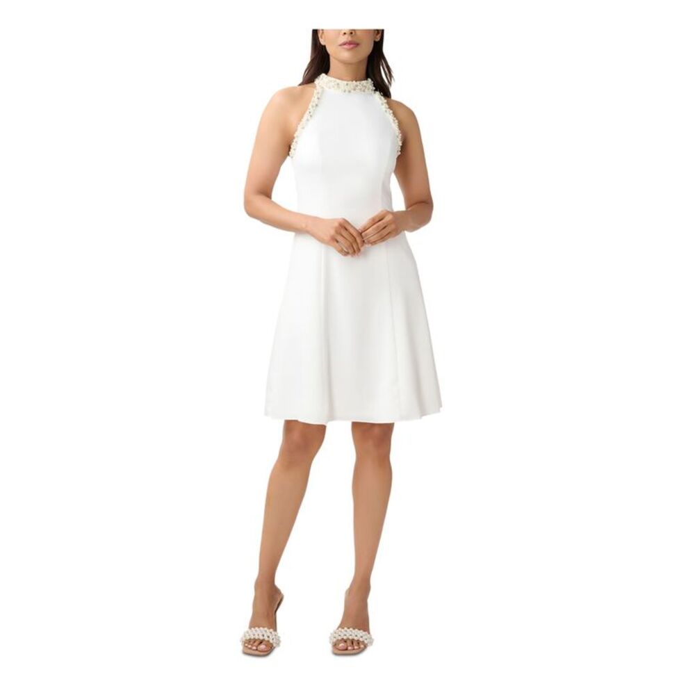 ADRIANNA PAPELL Womens White Lined Sleeveless Above The Knee Fit + Flare Dress 8